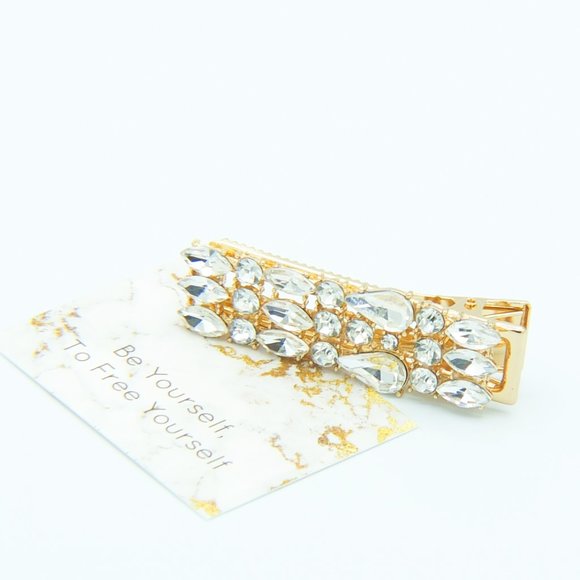 Bijoux Clear Crystal Gold Hair Clip - Medium - Picture 4 of 9